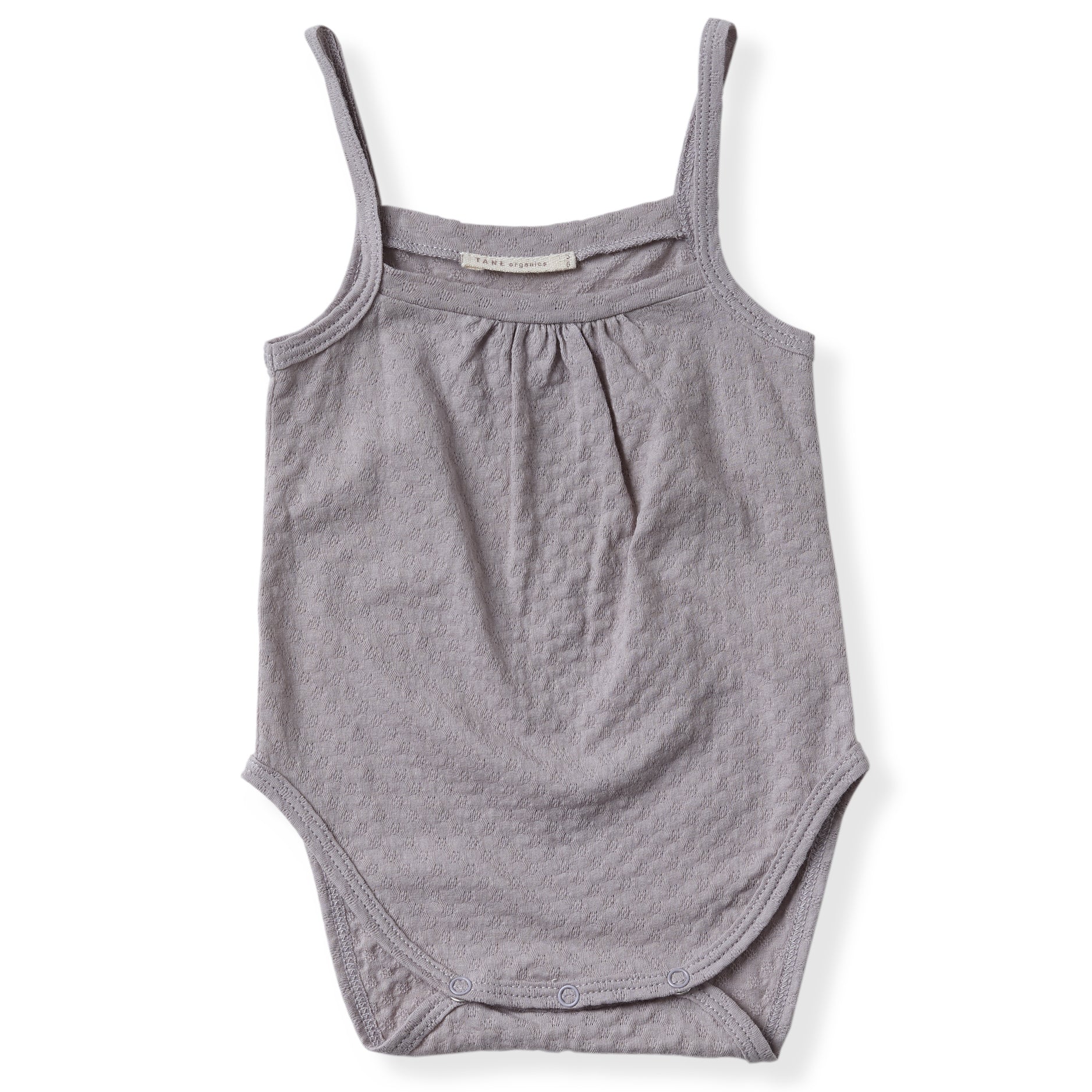 cool grey pointelle tank onesie with gentle snaps. 100% organic cotton.