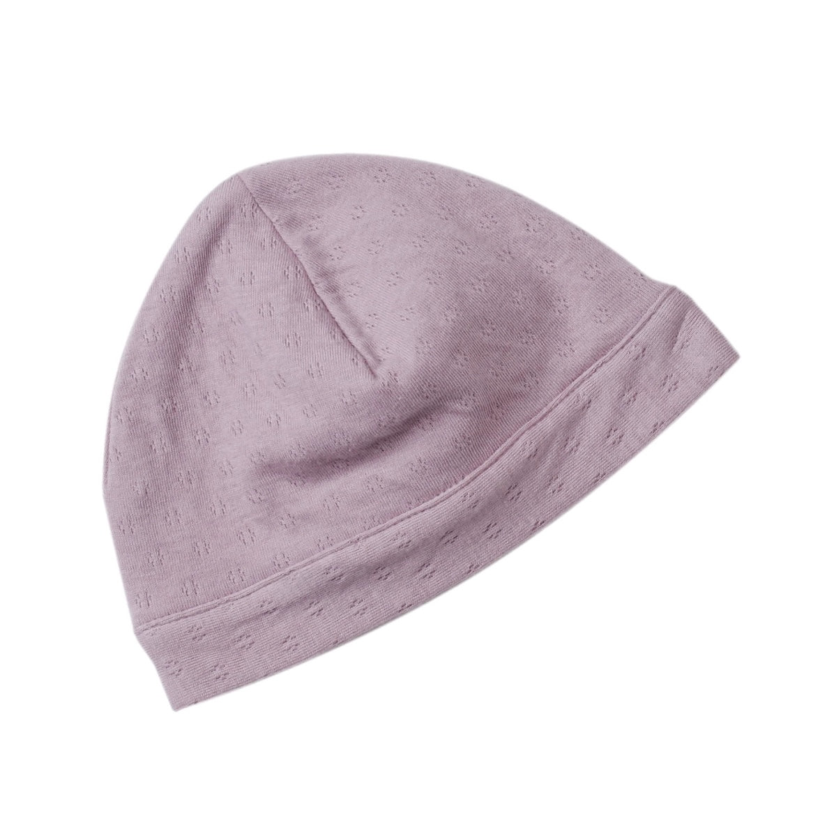lavender color pointelle double layered skull cap for newborn.  100% organic cotton.