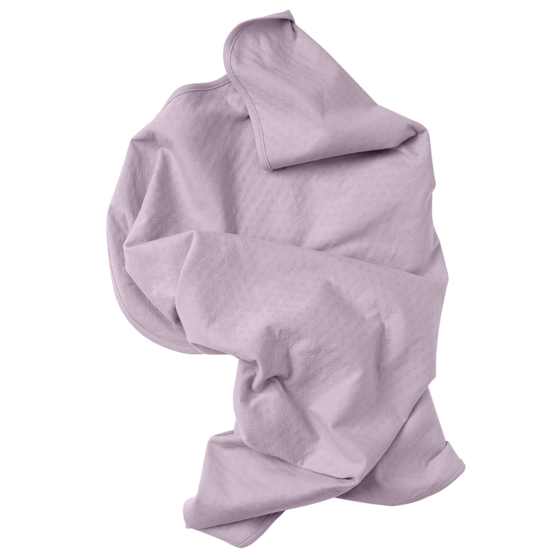 lavender color pointelle ribbed knit double layered essential swaddle blanket. 33" x 33".  100% organic cotton.