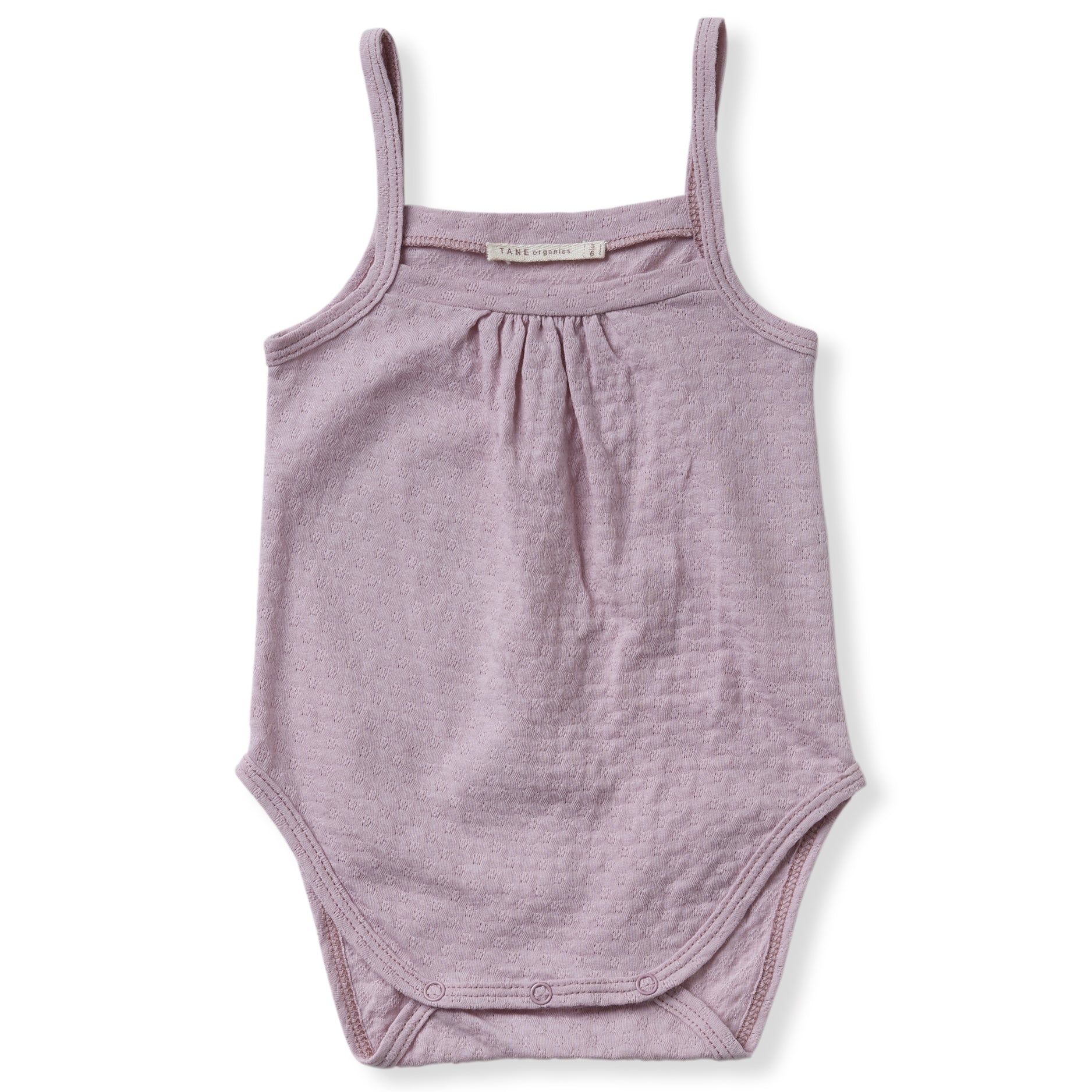 lavender pointelle tank onesie with gentle snaps.  100% organic cotton.